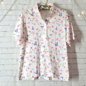 🆕️NWT 90s Vintage Cottagecore Grandmacore Floral Butterfly Collared Top Sz Lrg